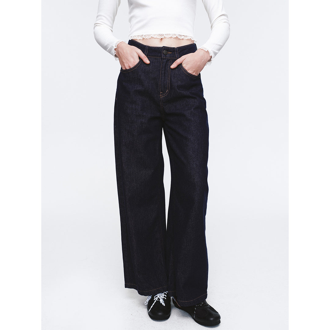 Herlian Embroidery Bow Wide-Leg Denim Pants