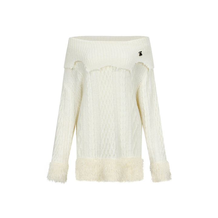 Via Pitti Destroy Cutting Off-Shoulder Knit Sweater Dress White - Mores Studio