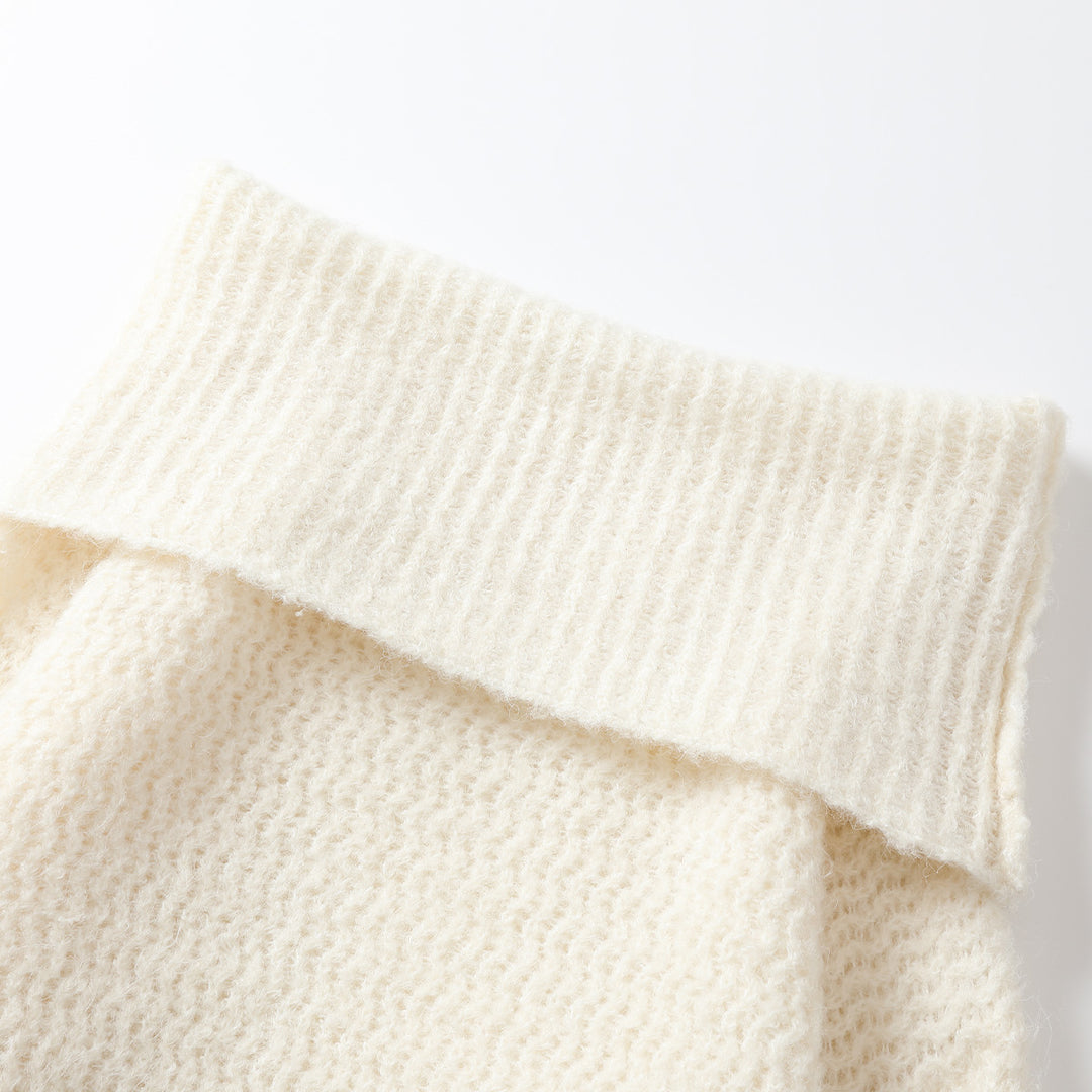 Three Quarters Woolen Off-Shoulder Sweater Cream