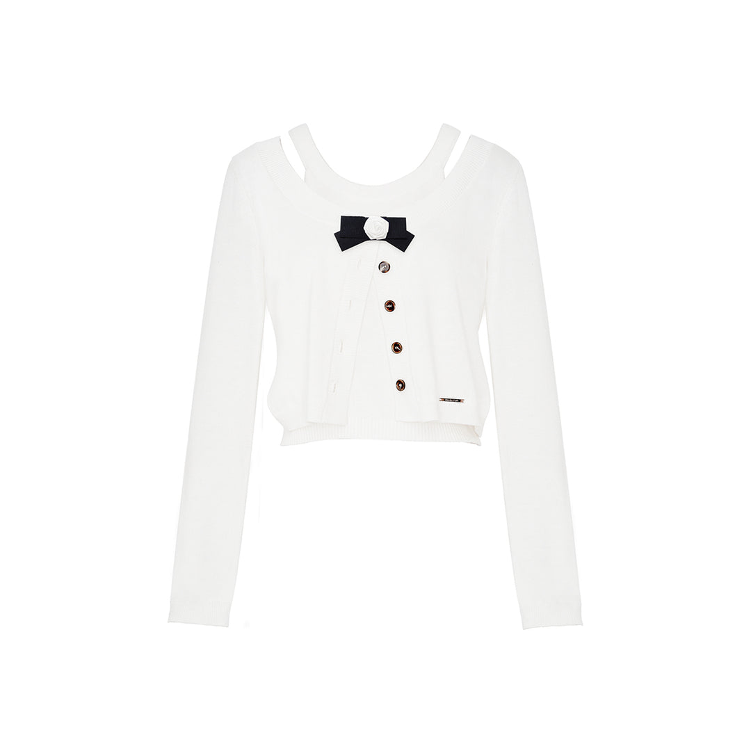 Kroche Camellia Silk Wool Twin-Set Top White - Mores Studio