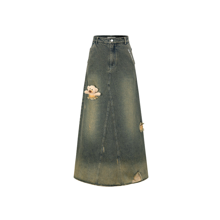 13De Marzo Bear Split Deconstruct Denim Long Skirt