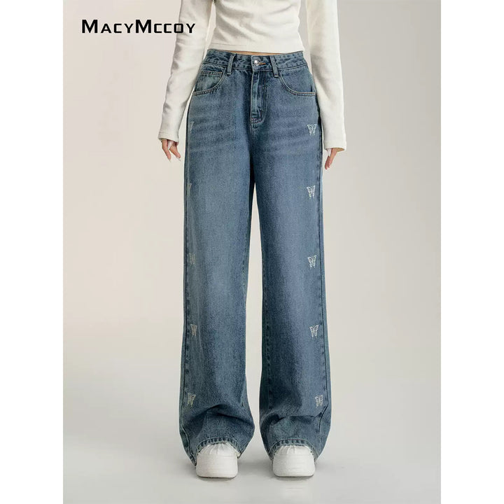 MacyMccoy Butterfly Printed Wide-Leg Denim Pants Blue