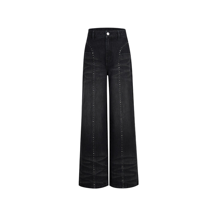 Three Quarters Hotfix Wide-Leg Jeans Dark Gray