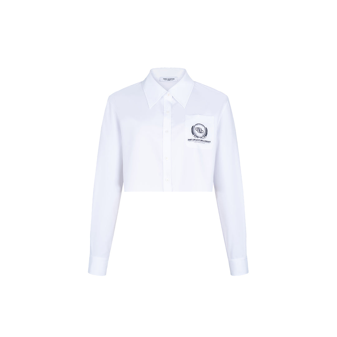 Three Quarters College Style Cropped Shirt White - Mores Studio
