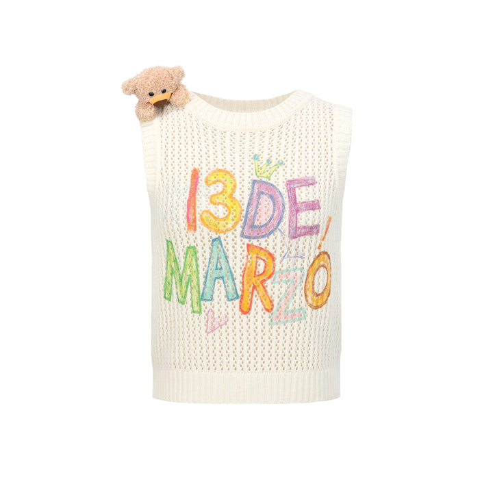 13De Marzo Bear Crayon Logo Hollow Out Knit Vest