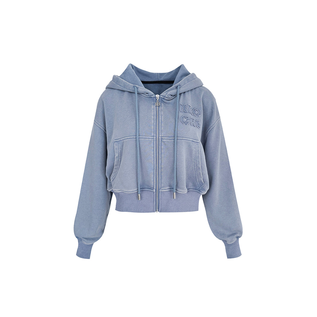 Kroche Logo Embroidery Washed Hooded Jacket Blue - Mores Studio