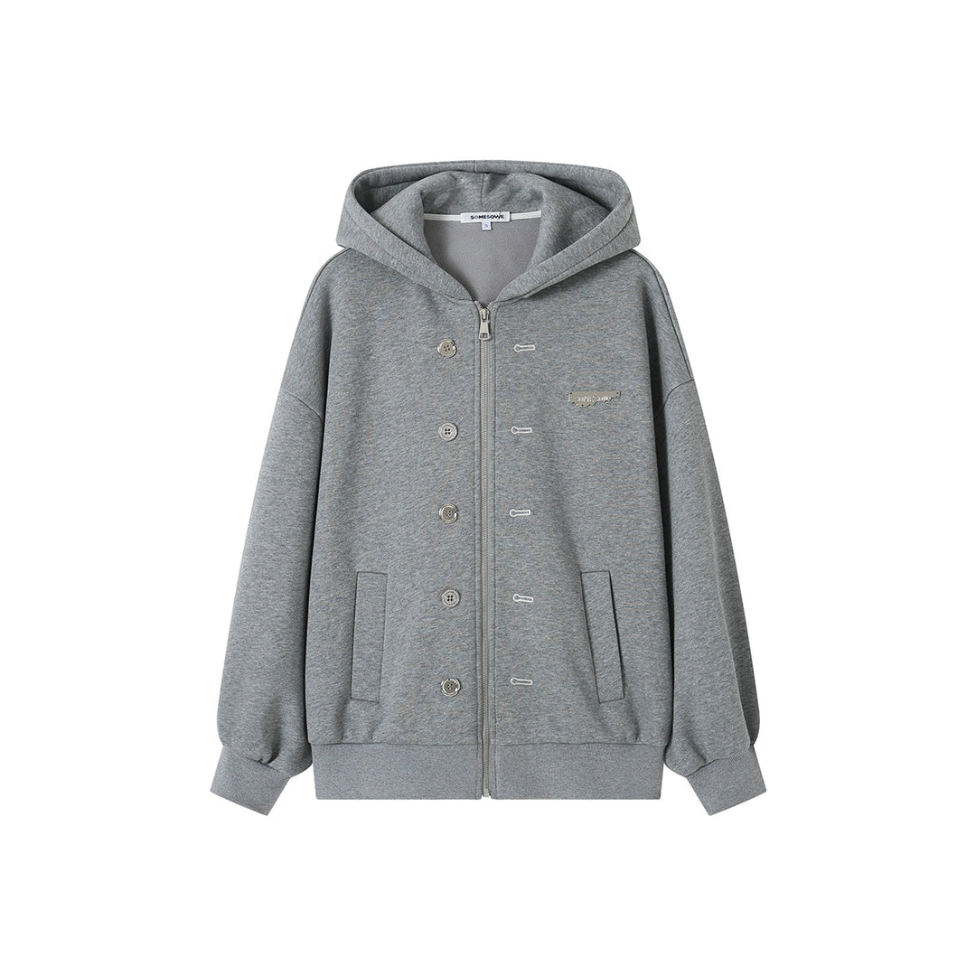 SomeSowe Button-Up Hooded Top Jacket Grey