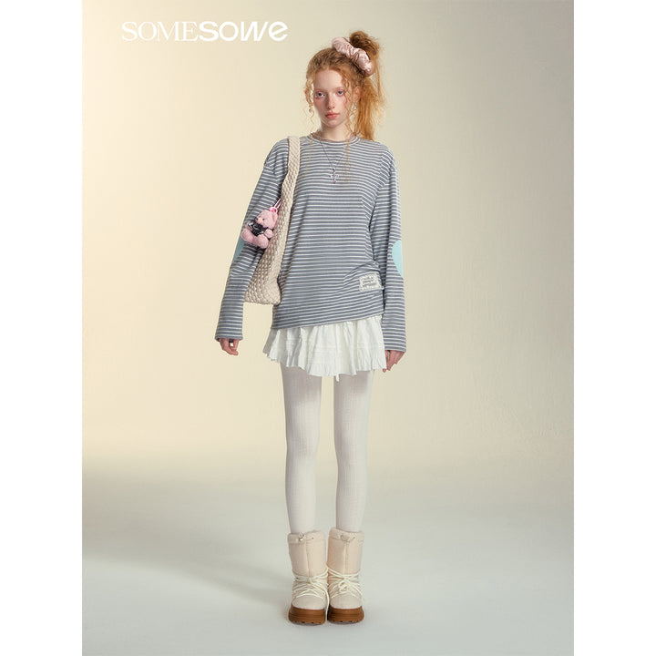 SomeSowe Striped Heart Long Sleeve Top Gray