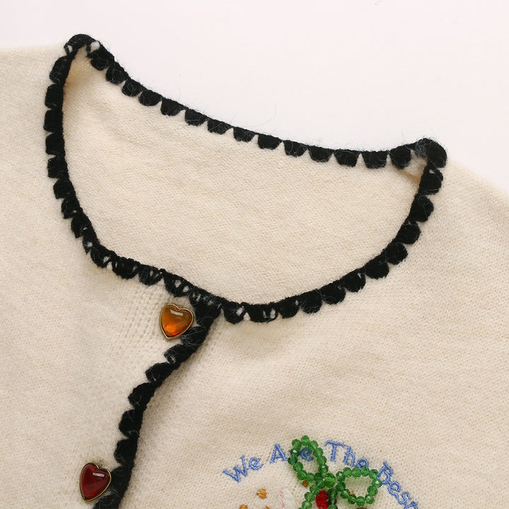 Wildshadow Vintage Embroidery Knit Cardigan Cream - Mores Studio