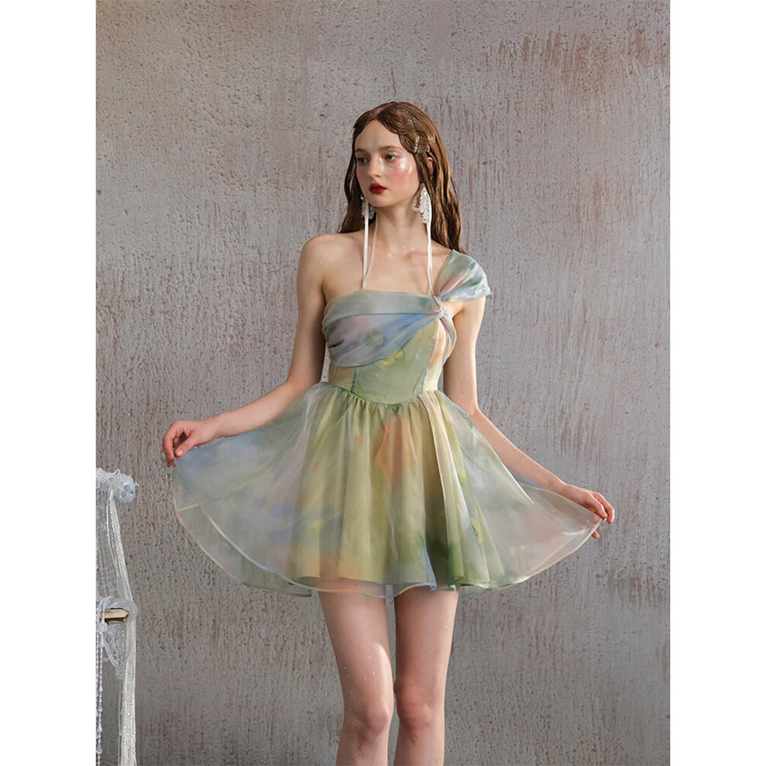 Arte Pura Green Render One Shoulder Dress