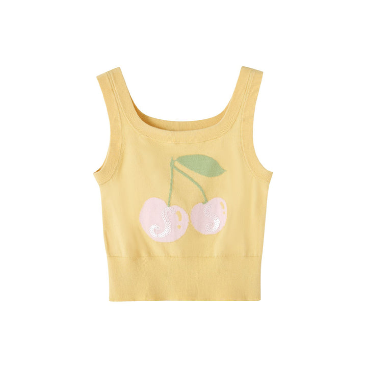 SomeSowe Sequin Cherry Knit Vest Yellow