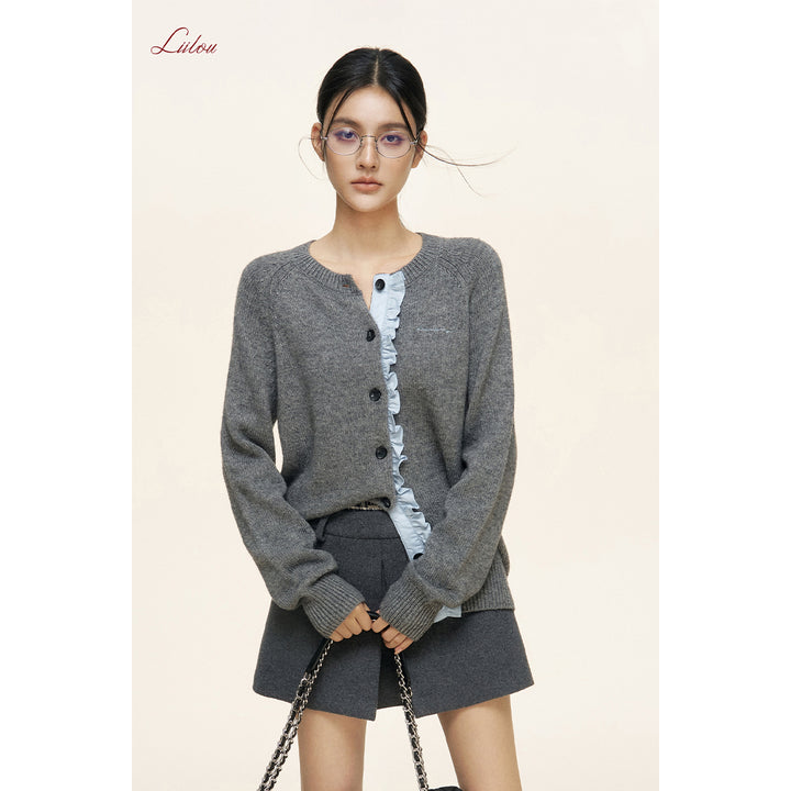 Liilou Contrast Color Stringy Selvedge Woolen Knit Cardigan