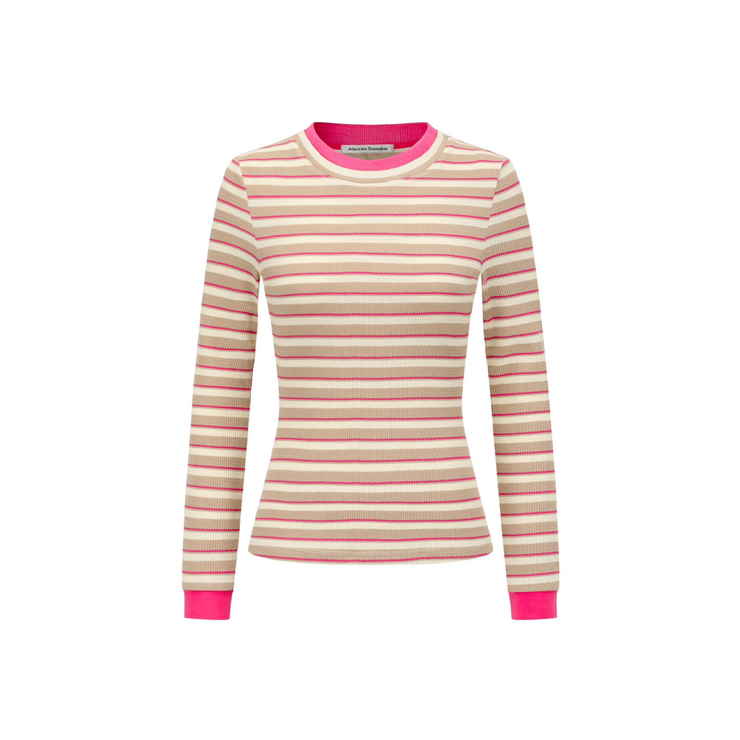 Alexia Sandra Striped Round Neck L/S Knit Top Beige/Pink - Mores Studio