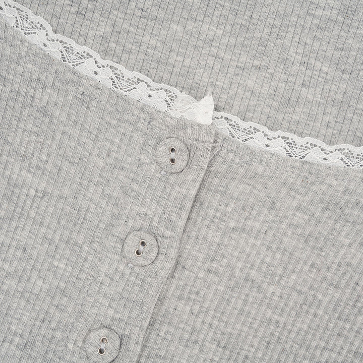 Kroche Lace Patchwork Knit Cardigan Grey