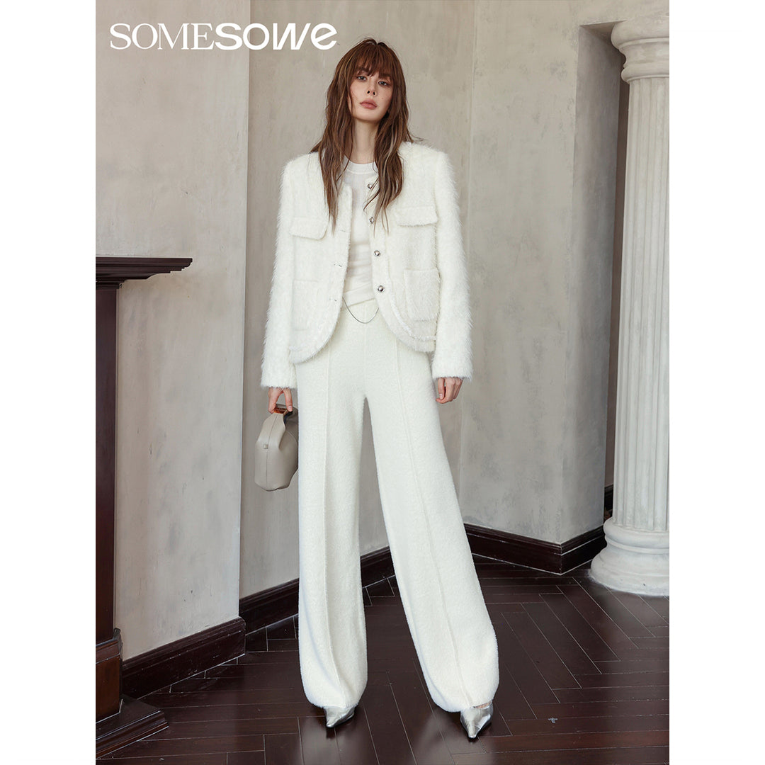 SomeSowe Loop Plush Tassel Woolen Jacket White - Mores Studio