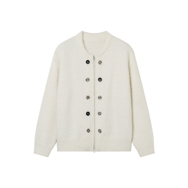 SomeSowe Double Breasted Zipper Cardigan White - Mores Studio