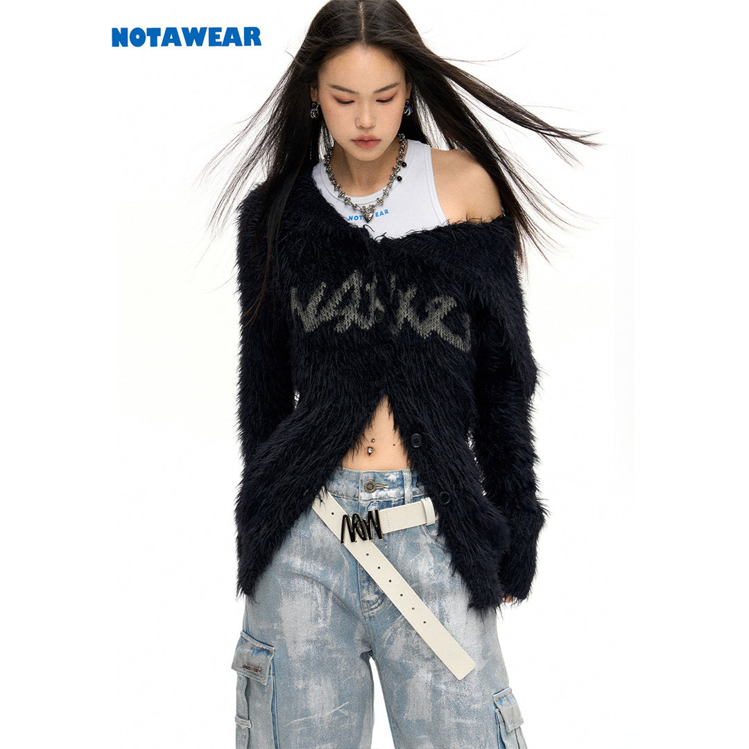 NotAwear Logo Embroidery Faux Mink Sweater Black - Mores Studio