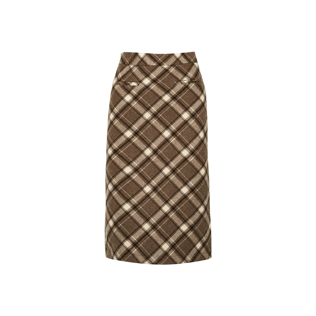 Kroche Vintage Checked Long Woollen A-Line Skirt - Mores Studio