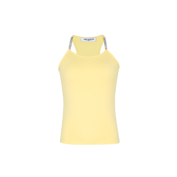 Three Quarters Rhinestone Chain Cami Vest Top Yellow - GirlFork