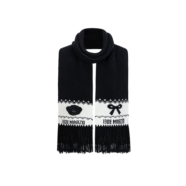 13De Marzo Fair Isle Jacquard Knit Scarf Black