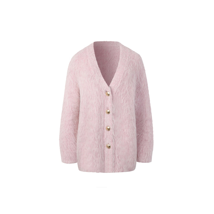 Three Quarters Alpaca Oversized Cardigan Pink - Mores Studio