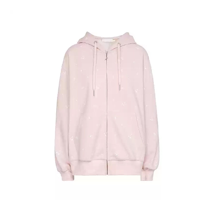 Kroche Rose Printed Casual Hoodie Pink