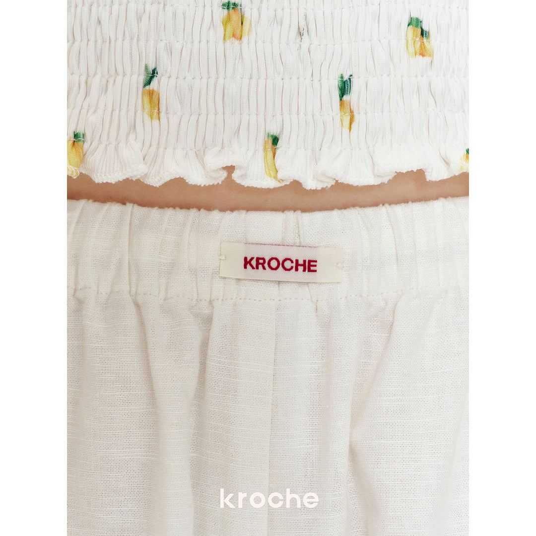 Kroche Drawstring Linen Wide-Leg Pants White