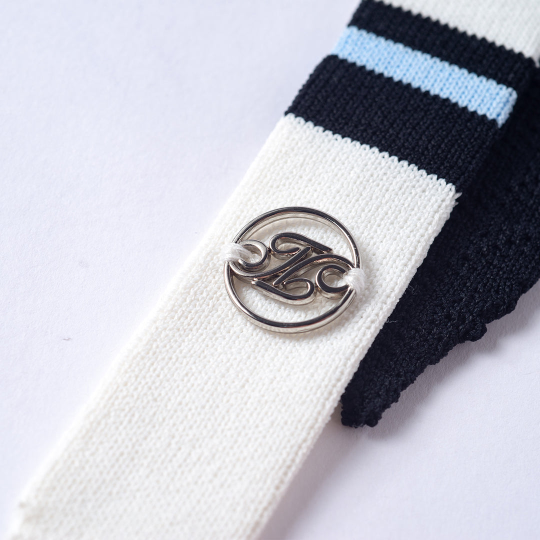 Three Quarters Logo Striped Contrast Knit Tie - Mores Studio
