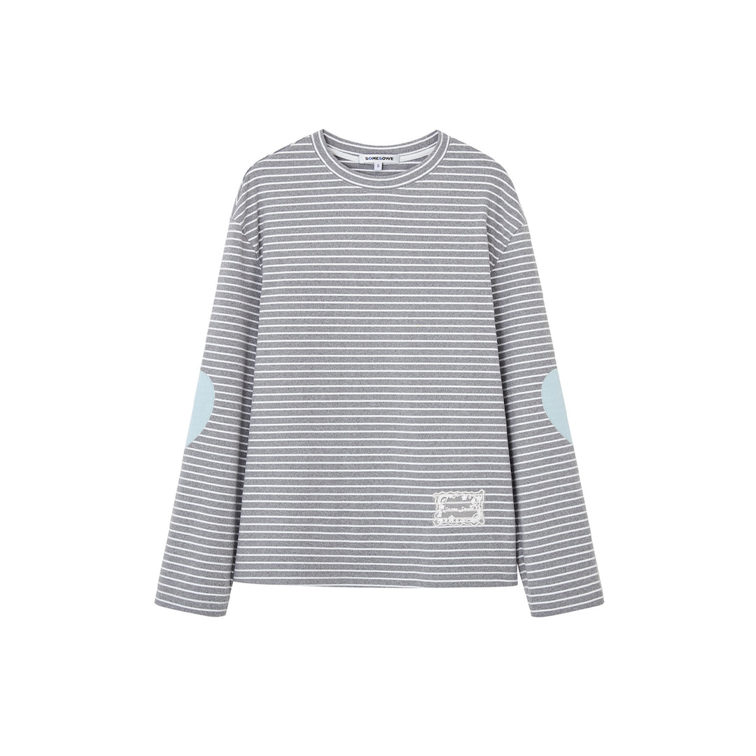 SomeSowe Striped Heart Long Sleeve Top Gray