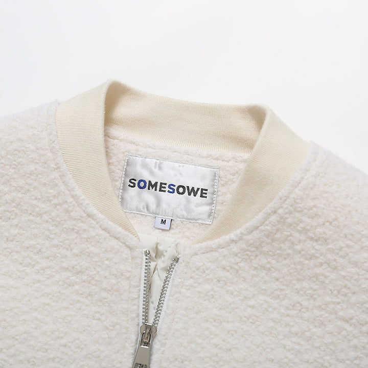 SomeSowe Star Embroidery Loop Woolen Jacket White - Mores Studio