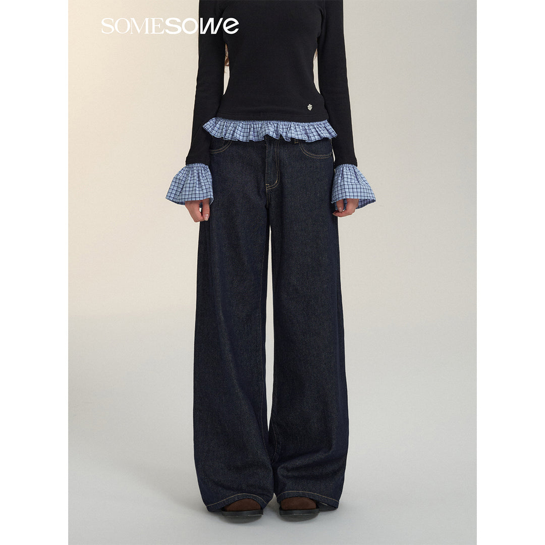 SomeSowe Draped Wide-Leg Jeans Dark Blue