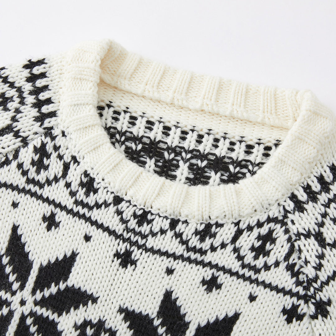 SomeSowe Vintage Jacquard Round-Neck Knit Sweater White