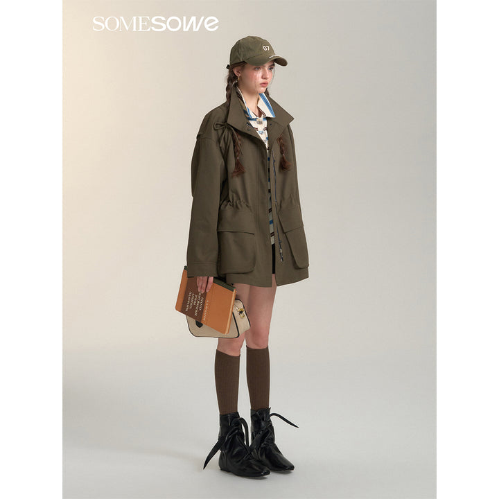 SomeSowe Bow Drawstring Waisted Cargo Jacket Olive Green