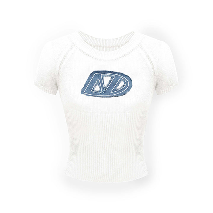 NAWS Denim Embroidered Logo Knit Tee White