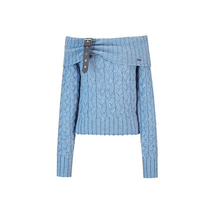 NotAwear Detachable Belt Off-Shoulder Knit Top Blue - Mores Studio