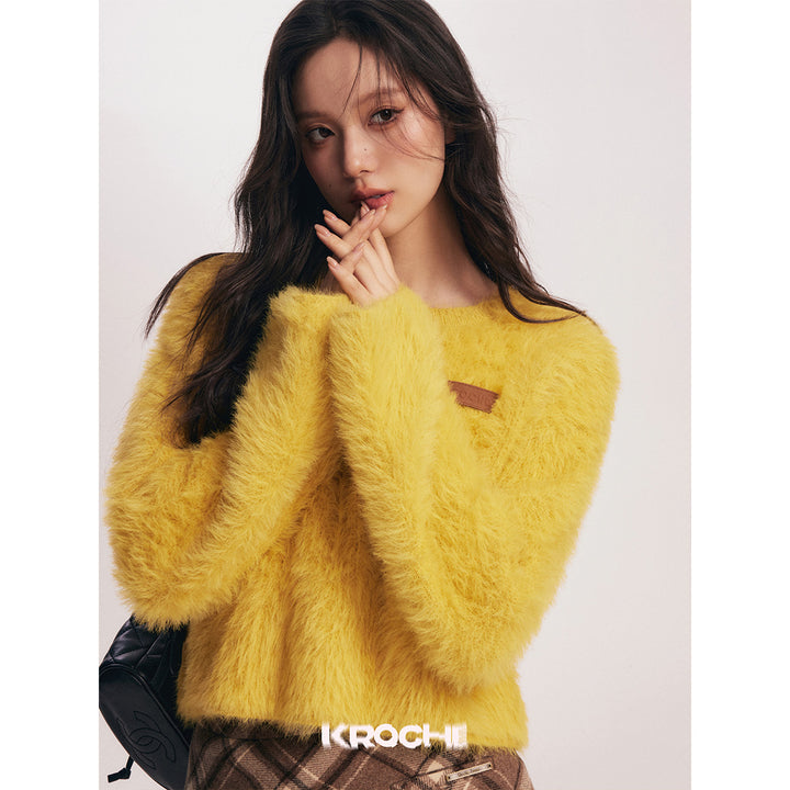 Kroche Imitated Marten Fur Short Sweater Ginger Yellow - Mores Studio