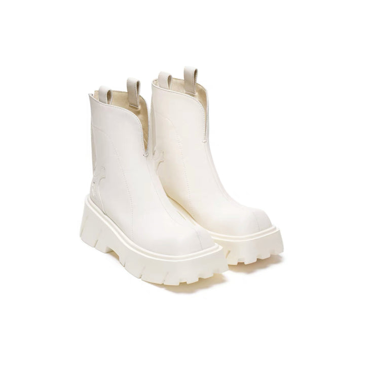 Lost In Echo V-Shape Embroidery Heel Boots White - Mores Studio