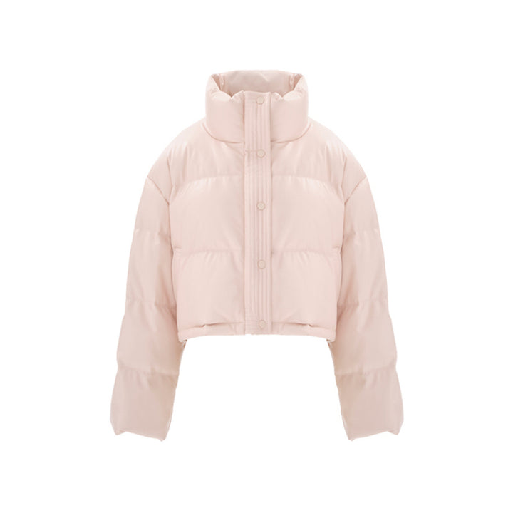 Concise-White PU Leather Puff Cropped Down Jacket Pink - Mores Studio