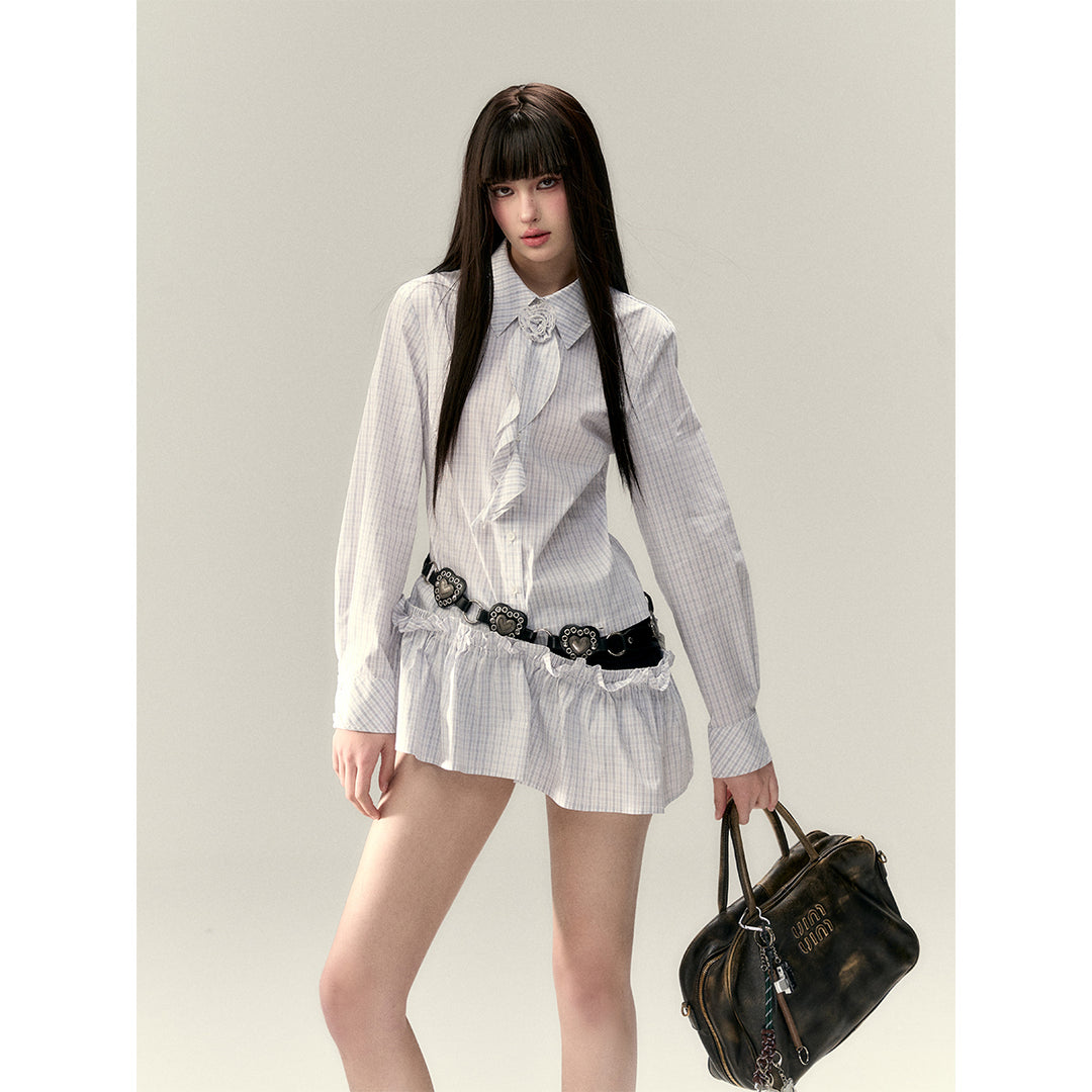 Via Pitti Rose Brooch Detachable Two-Way Shirt Dress White