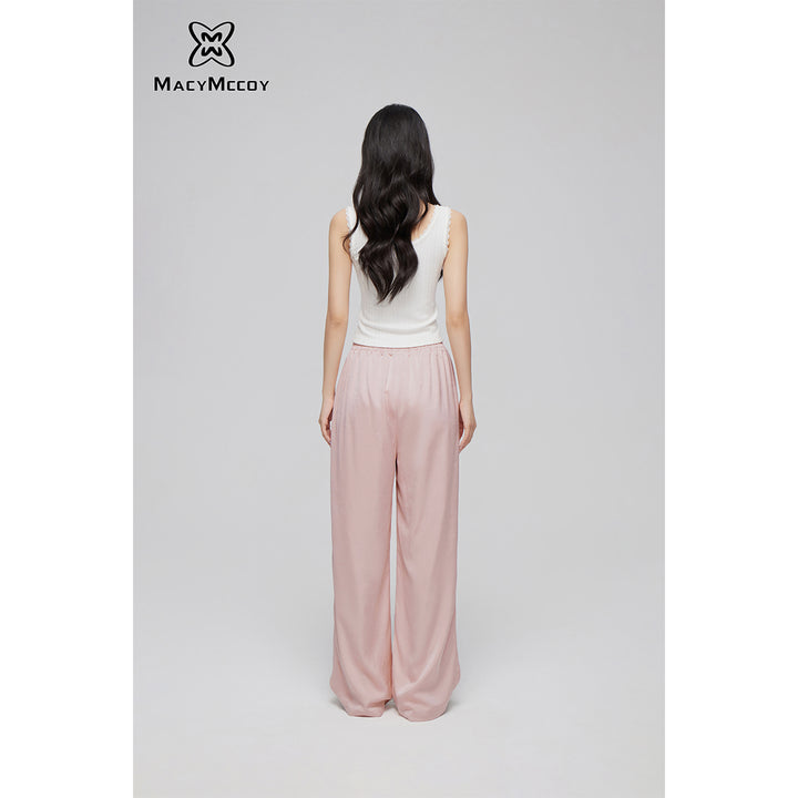 MacyMccoy Ice Silk Drawstring Wide-Leg Pants Pink