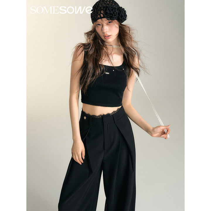 SomeSowe Lace Edge Rivet Knit Vest Black