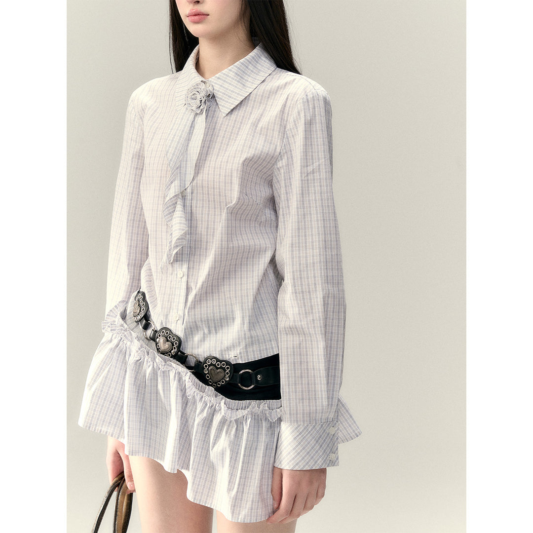 Via Pitti Rose Brooch Detachable Two-Way Shirt Dress White