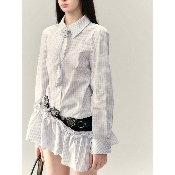 Via Pitti Rose Brooch Detachable Two-Way Shirt Dress White