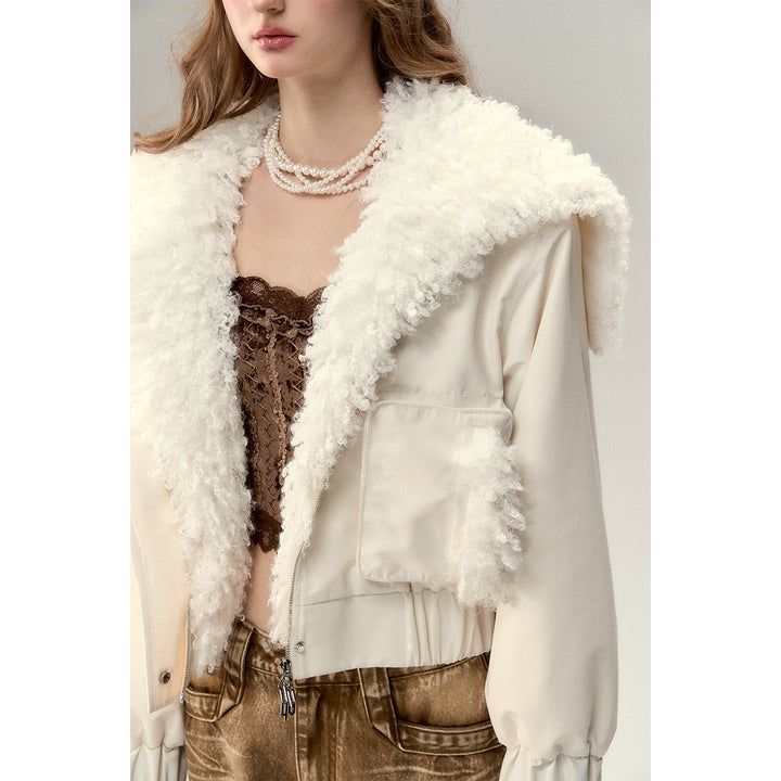 Via Pitti Cargo Pockets Rabbit Fur Jacket Cream - Mores Studio