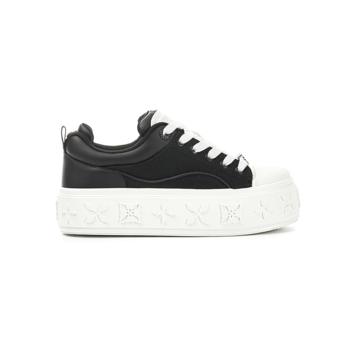 Trapar Waves Embossment Thick-Soled Casual Canvas Sneaker Black