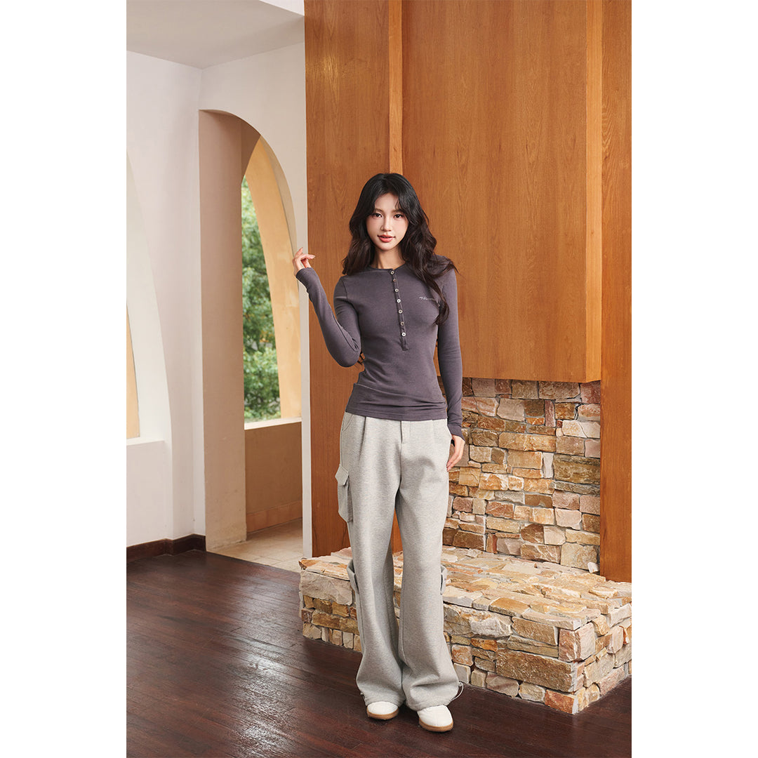 Three Quarters Stretch Pocket Fleece-Lined Cargo Pants Gray