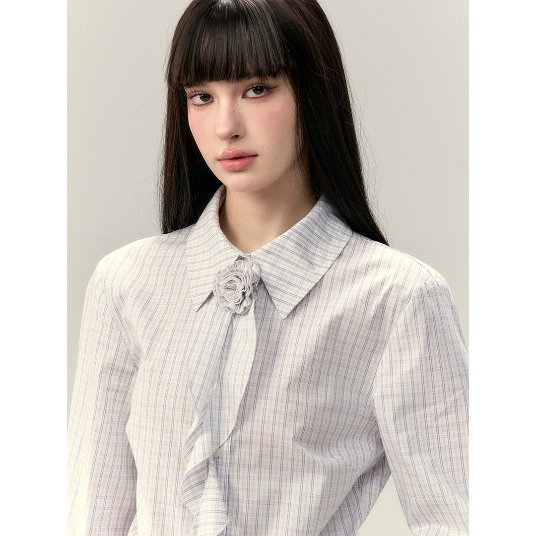 Via Pitti Rose Brooch Detachable Two-Way Shirt Dress White