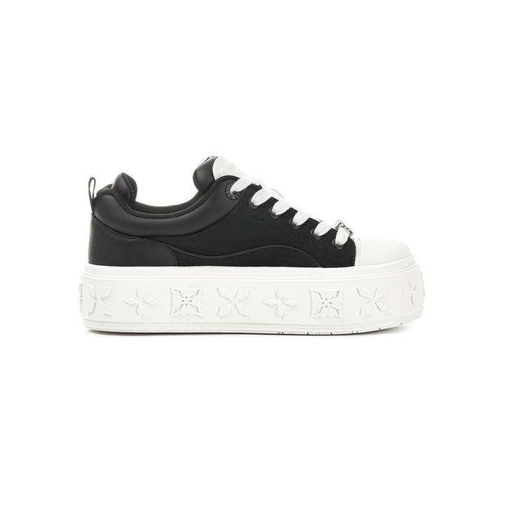 Trapar Waves Embossment Thick-Soled Casual Canvas Sneaker Black