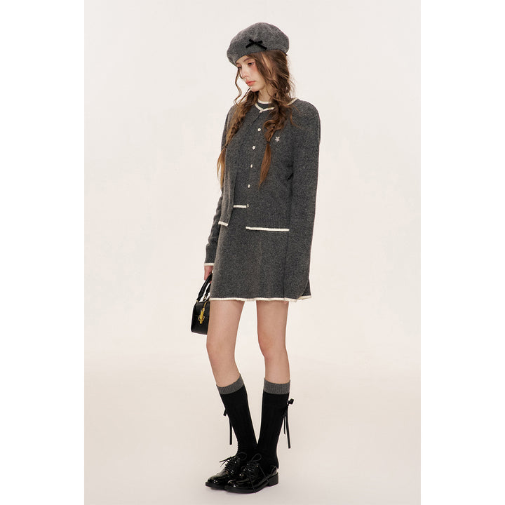 Kroche Color Blocked Edge Woolen Skirt Gray