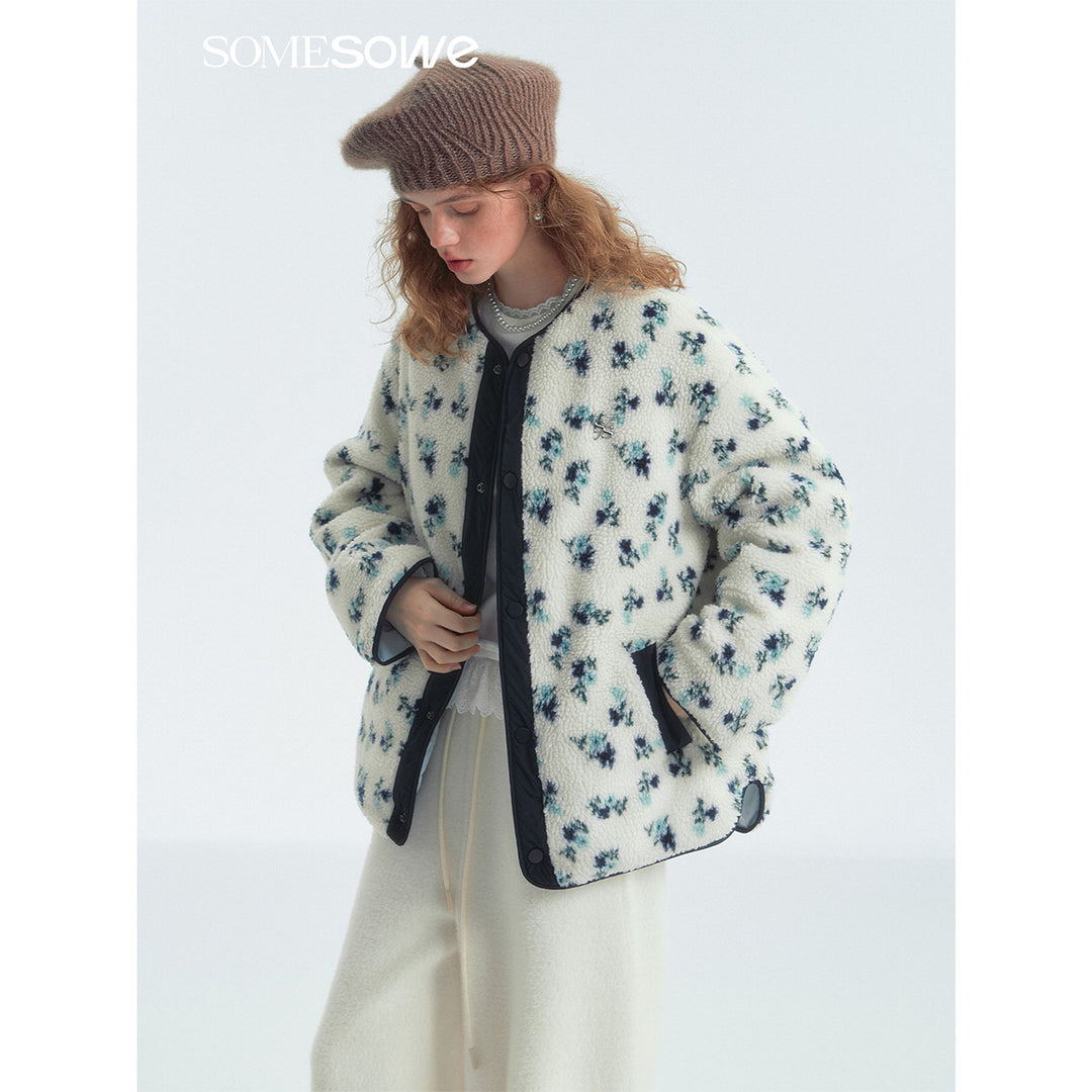 SomeSowe Quilted Color Blocked Floral Down Jacket